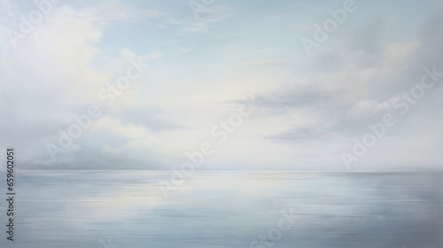  a painting of a large body of water under a cloudy sky.  generative ai © Anna