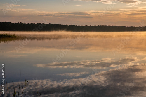 View over sunrise White Lake. Rivne region, Ukraine.