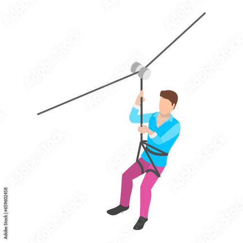 3D Isometric Flat Vector Illustration of Rope Park, Recreational Activities for Adults and Children. Item 2