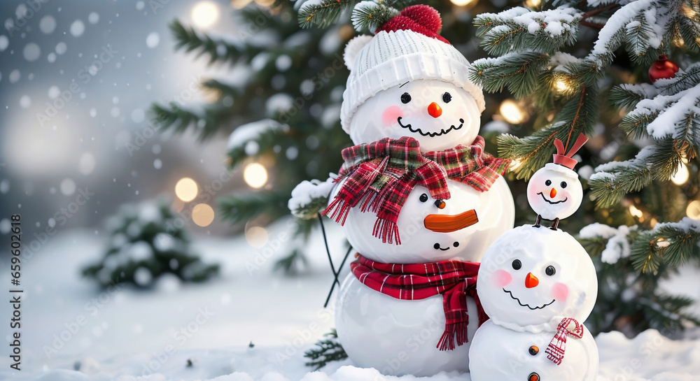 Christmas decoration with a cute cheerful snowman