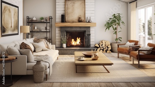 Blend textures and materials in a transitional living room, creating a space that's as cozy as it is stylish.