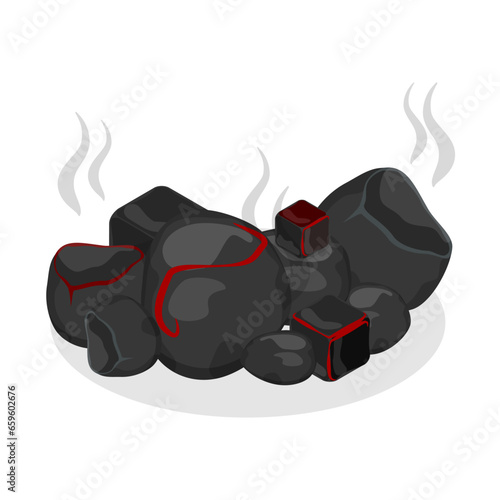 3D Isometric Flat Vector Set of Burning Charcoals, Glowing Coals. Item 1