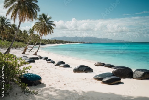 Illustration of paradisiacal landscapes with turquoise sea and white sand © sebas