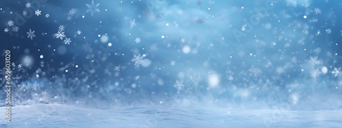 Winter's Enchantment: Snow Background with Silver Snowflakes, Ethereal Landscape, and Bokeh Effect, Winter Wonderland Background © Konrad