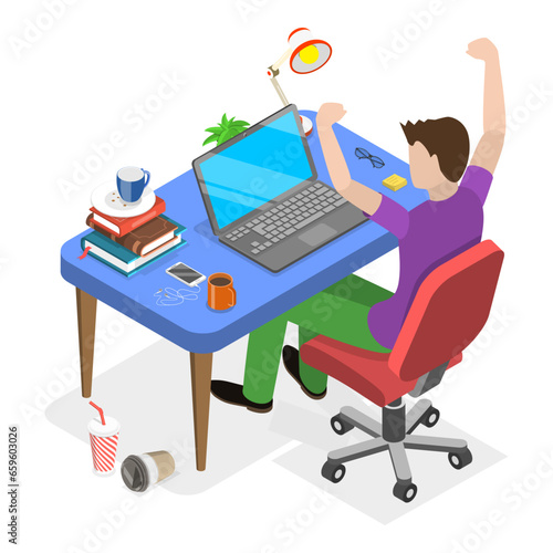 3D Isometric Flat Vector Illustration of Sedentary Lifestyle, Bad Habits. Item 1