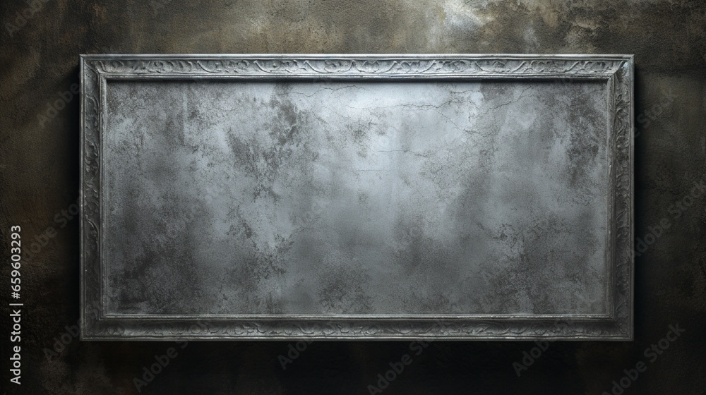 Empty silver frame against a textured wall with subtle lighting. Empty silver frame against a textured wall with subtle lighting.