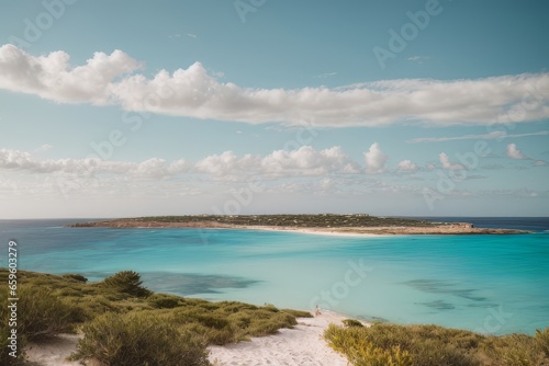 Illustration of paradisiacal landscapes with turquoise sea and white sand