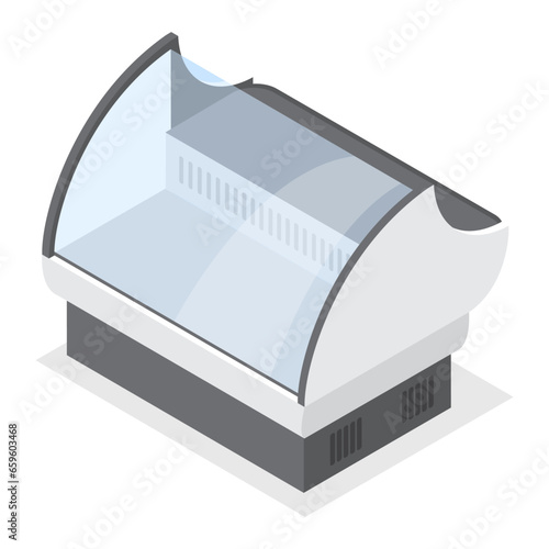 3D Isometric Flat Vector Set of Commercial Display Refrigerators, Retail Shop or Supermarket Equipment. Item 1
