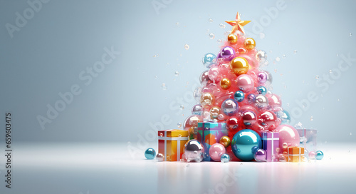 Abstract Christmas tree of colorful sugar balls. Funny Merry Christmas and Happy New Year greeting card with copy space for text.