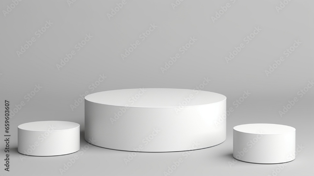 A set of white cute podium in different shapes. Mock-up for exhibitions or presentation of cosmetic products or packaging A set of white cute podium in different shapes. Mock-up for exhibitions or presentation of cosmetic products or packaging