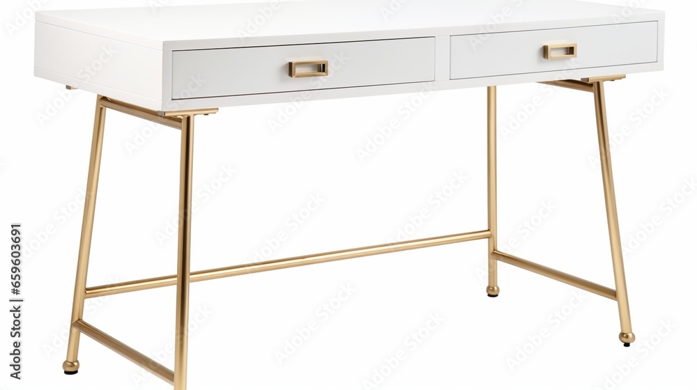 Bring work to life with a contemporary white writing desk. A gold-finished metal frame and built-in storage make it both stylish and practical.