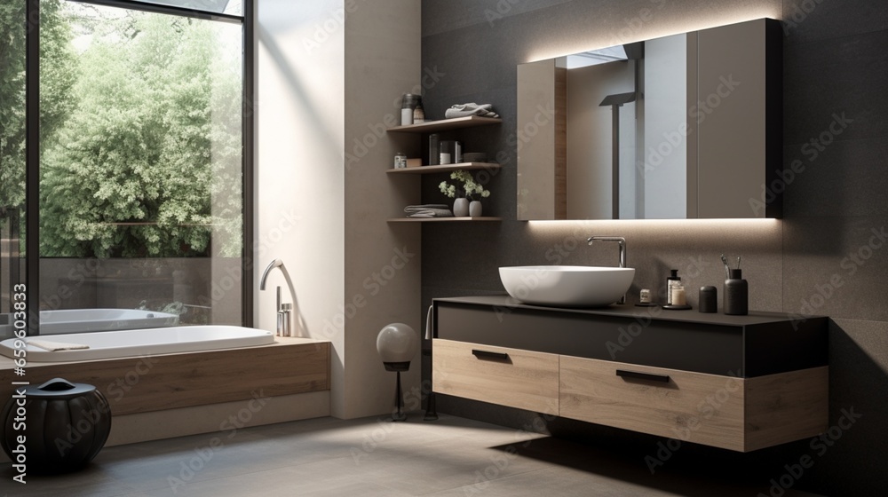Choose modernity in a bathroom with a floating vanity and a vessel sink, creating a sleek and stylish atmosphere. Choose modernity in a bathroom with a floating vanity and a vessel sink, creating a sleek and stylish atmosphere.