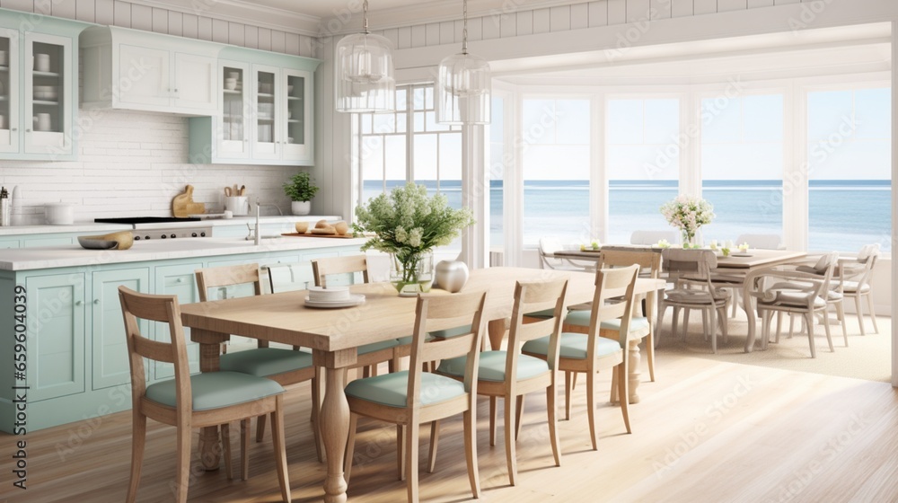 Coastal chic kitchen with light colors.