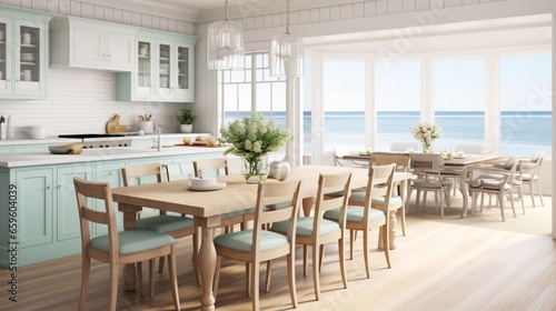 Coastal chic kitchen with light colors.