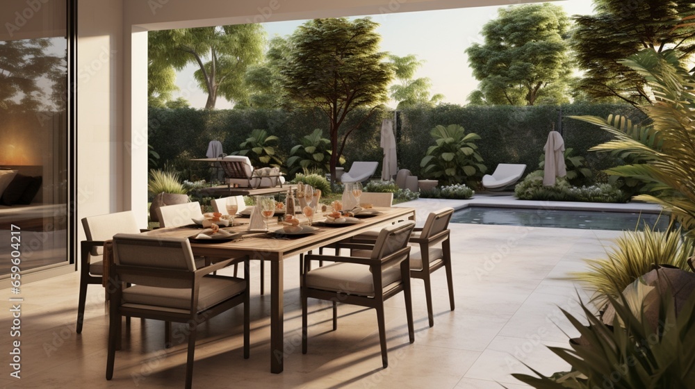 Connect your indoor and outdoor spaces seamlessly with an outdoor dining area. It's not just a meal; it's an experience in the open air.