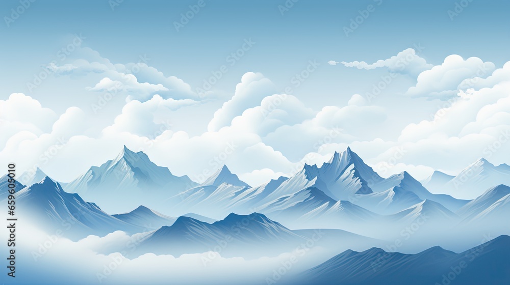 a mountain landscape with clouds and mountains in the background with a blue sky. generative ai a mountain landscape with clouds and mountains in the background with a blue sky. generative ai