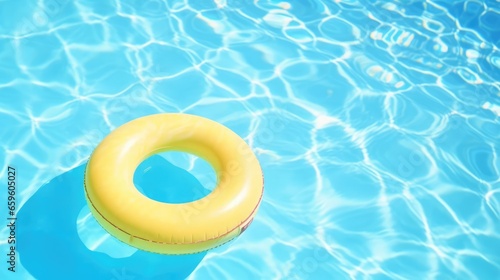 yellow swimming pool ring float in blue water concept color summer  photo