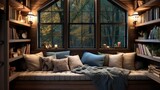 Cozy up in a den with a built-in bookshelf and a window seat, the perfect hideaway for immersive reading sessions.