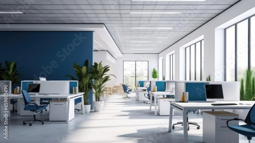 Modern white and blue open space office interior  © Fred
