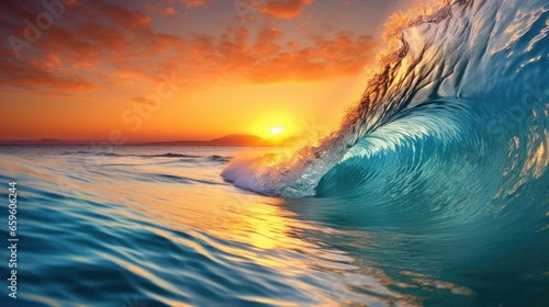 Sea water ocean wave sunset