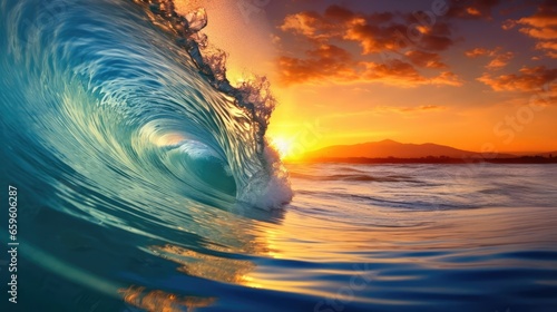 Sea water ocean wave sunset