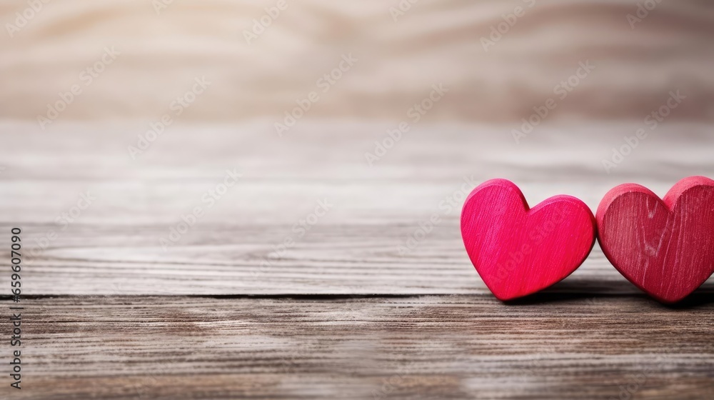 Valentines day background with two red hearts on wooden background Valentines day background with two red hearts on wooden background