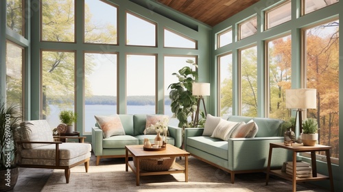 Embrace nature indoors with a sunroom boasting a nature-inspired color palette and panoramic windows. © ZUBI CREATIONS