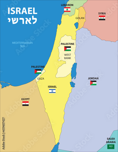 Israel and Palestine map, middle east, vector illustration