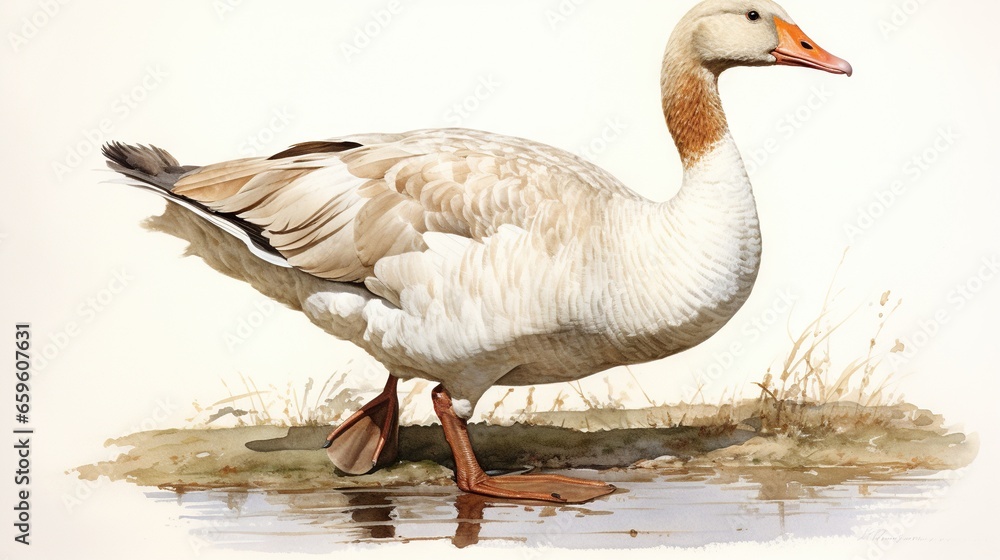 a watercolor painting of a goose standing in the water. generative ai a watercolor painting of a goose standing in the water. generative ai