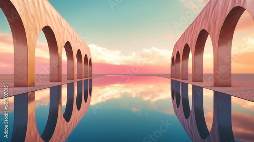 arch bridges on the water at sunset photo