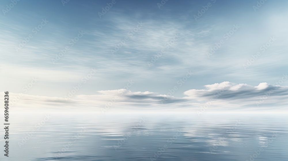  a large body of water under a cloudy blue sky with clouds.  generative ai