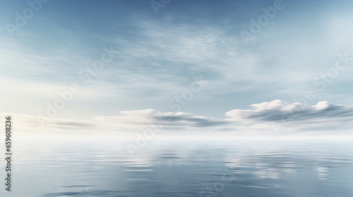  a large body of water under a cloudy blue sky with clouds. generative ai
