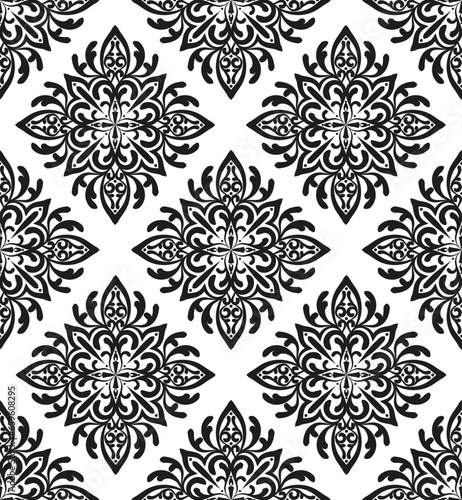 Damask seamless pattern. Royal endless background for wallpaper, fabric, wrapping. Black ornaments on a transparent background