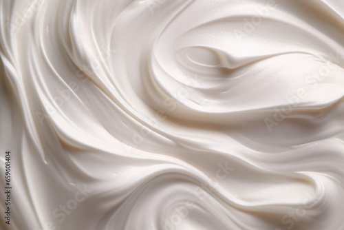 The wavy texture of white cream or paint, top view.