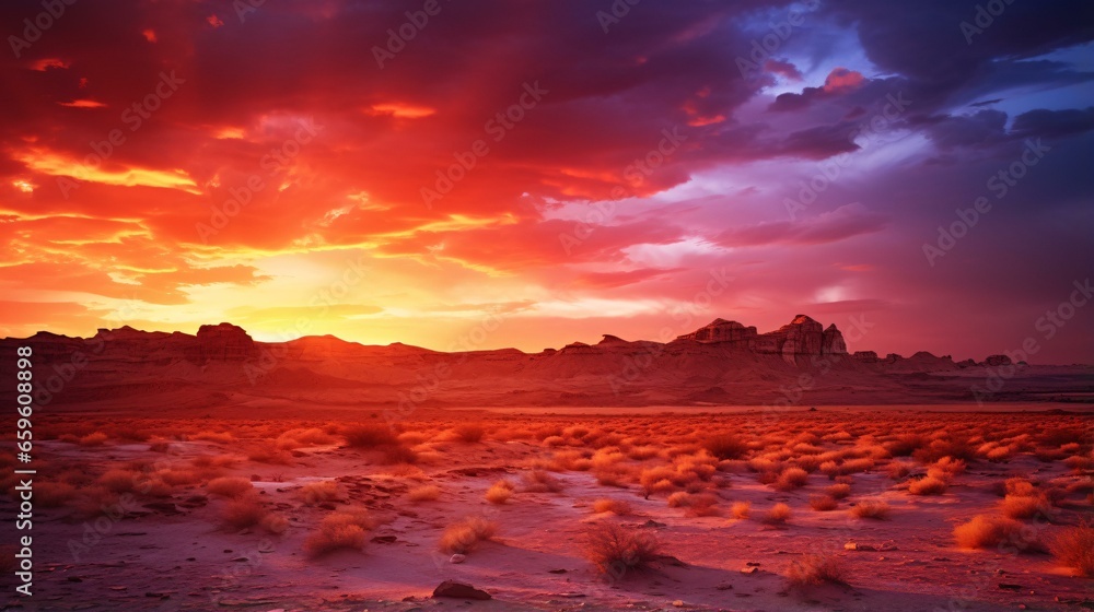 a desert landscape with a sunset