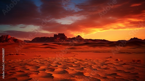 a desert landscape with a sunset