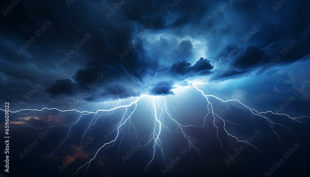 lightning striking a storm - obrazy, fototapety, plakaty 