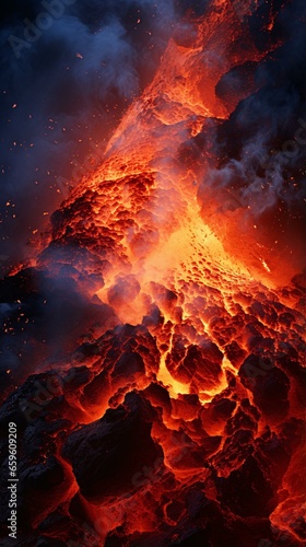 a volcano erupting at night © KWY