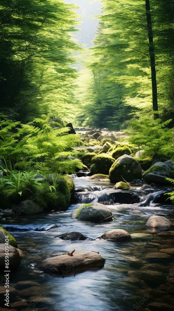 Obraz premium a river with rocks and plants