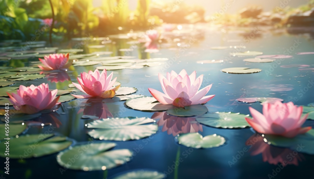 pink flowers on a lily pad