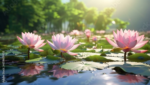 pink flowers on a lily pad