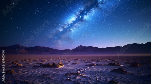 a snowy landscape with stars in the sky photo