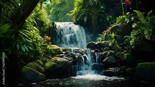 a waterfall in a tropical area