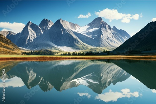 a lake with mountains in the background