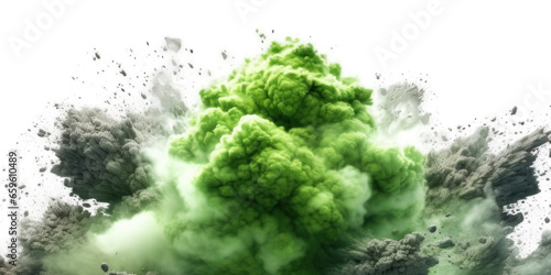 A green explosion isolated on transparent background - Generative AI