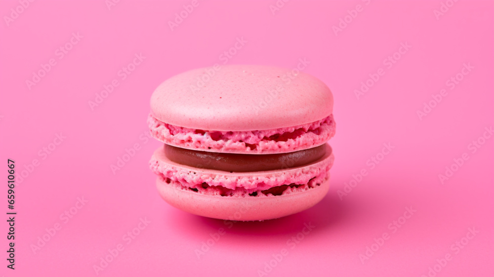 Pink French macaroon in center on pink background Pink French macaroon in center on pink background