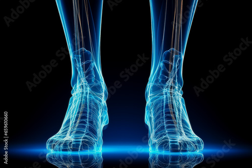 X-ray image showcasing human foot bone structure background with empty space for text  © fotogurmespb