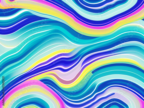 Motley pied stripes, waves, lines, curls and bumps. Abstract beautiful background. Soft voluminous wavy lines of different color. Ripple movement fluctuation. Colorful background. Generated by AI.