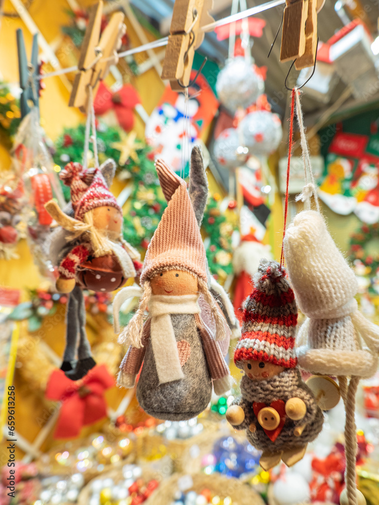 Traditional Christmas market with handmade souvenirs, Barcelona, Catalonia, Spain