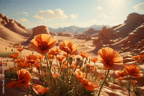 Fototapeta cultivated Desert Poppy field, earth day concept